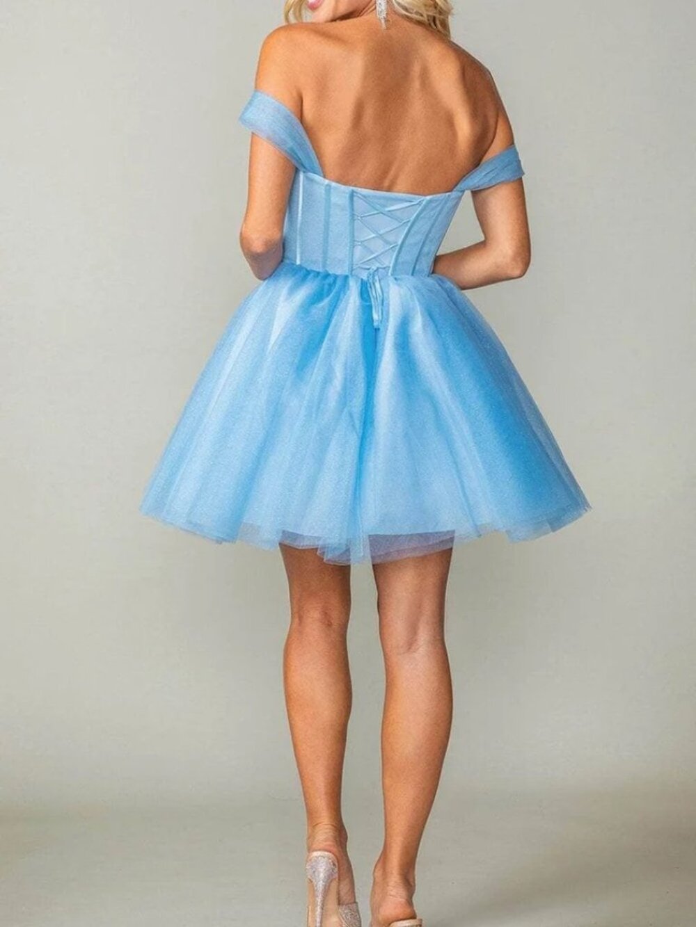 NWT Dancing Queen 3394 Off-Shoulder Cocktail Tulle Homecoming Dress Blush size S - Picture 3 of 7